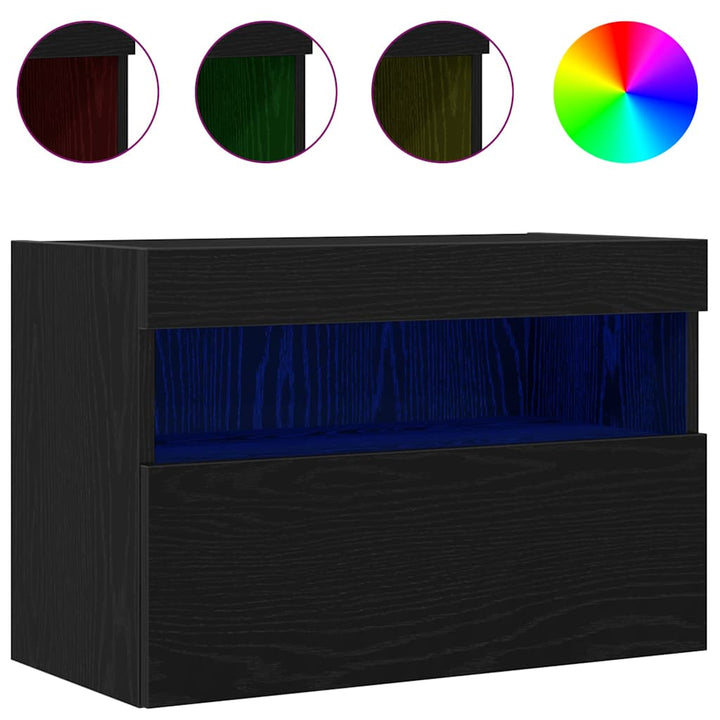 Tv Vägghylla 2 Pcs Svart Ek 60 X 30 X 40 Cm Konstruerat Trä