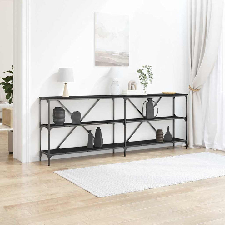 Konsolbord Med Hylla Svart Ek 200 X 30 X 75 Cm Konstruerat Trä