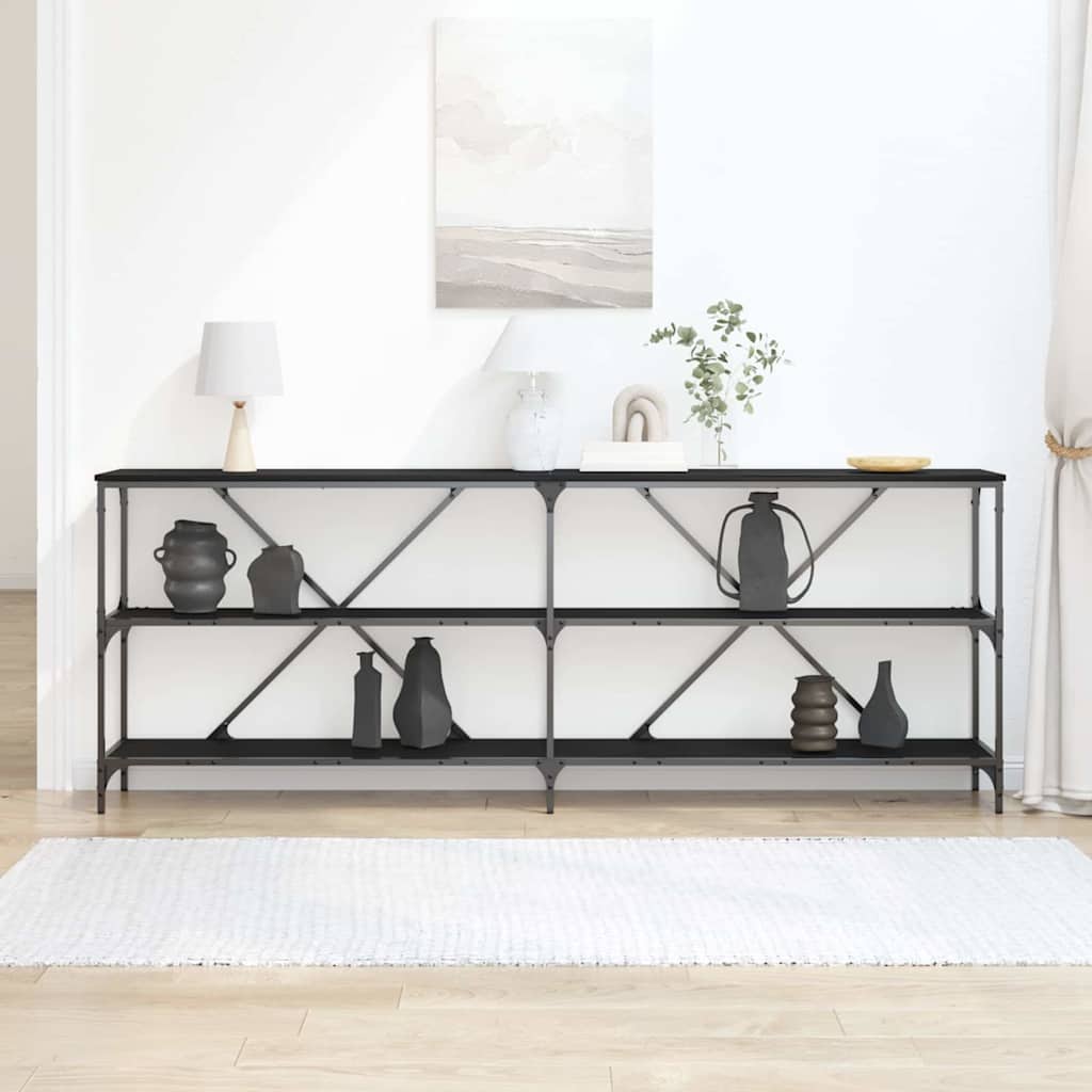 Konsolbord Med Hylla Svart Ek 200 X 30 X 75 Cm Konstruerat Trä