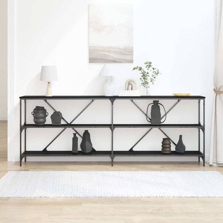 Konsolbord Med Hylla Svart Ek 200 X 30 X 75 Cm Konstruerat Trä
