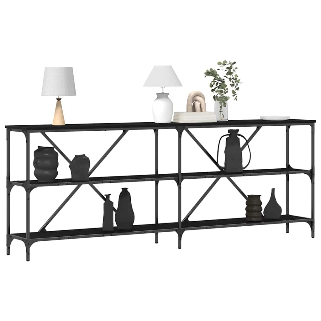 Konsolbord Med Hylla Svart Ek 200 X 30 X 75 Cm Konstruerat Trä