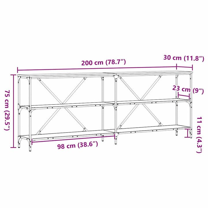 Konsolbord Med Hylla Svart Ek 200 X 30 X 75 Cm Konstruerat Trä