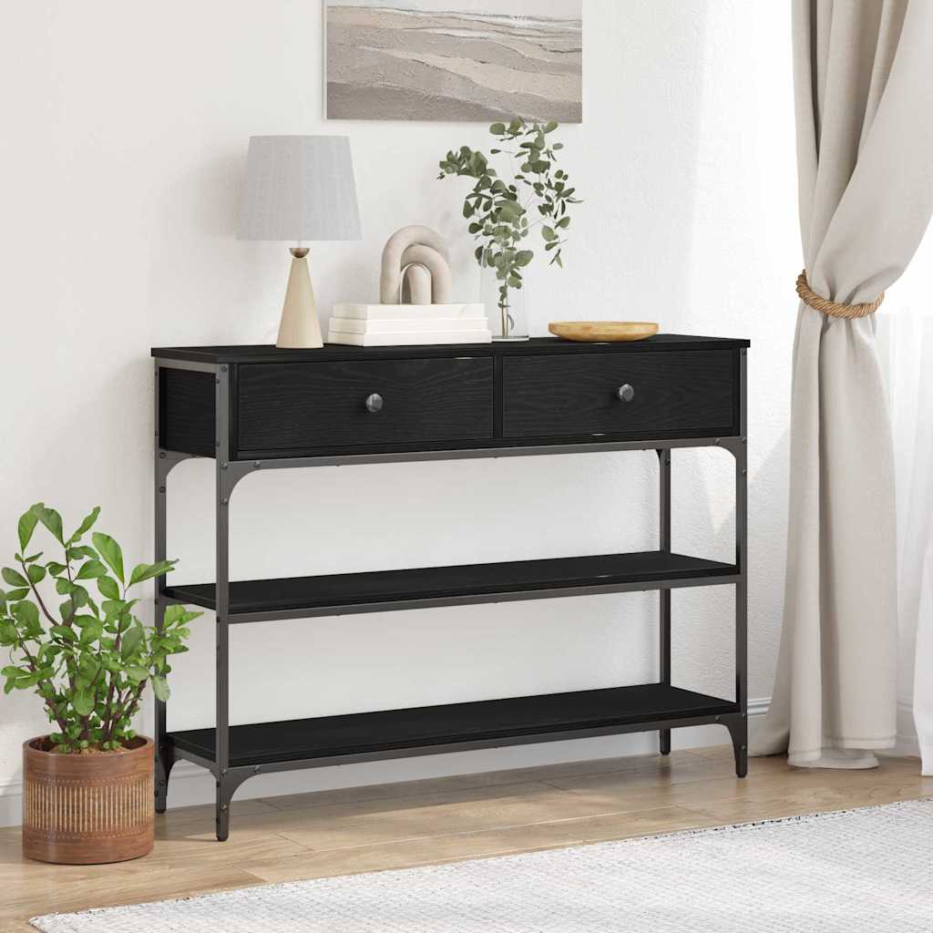 Konsolbord Svart Ek 100 X 25 X 75 Cm Konstruerat Trä