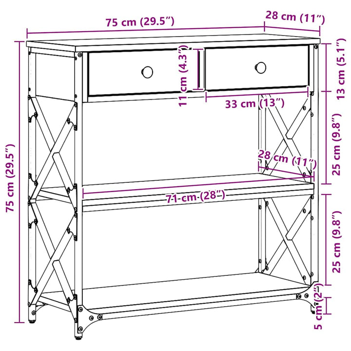 Konsol Bord Gammalt Trä 75 X 28 X 75 Cm