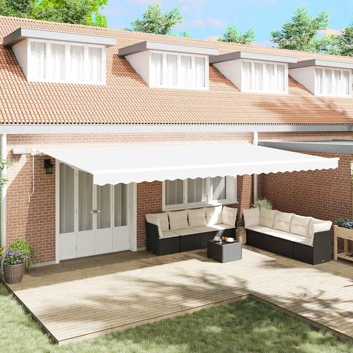 Utdragbar Markis Vit 600 × 350 Cm Duk Och Aluminium