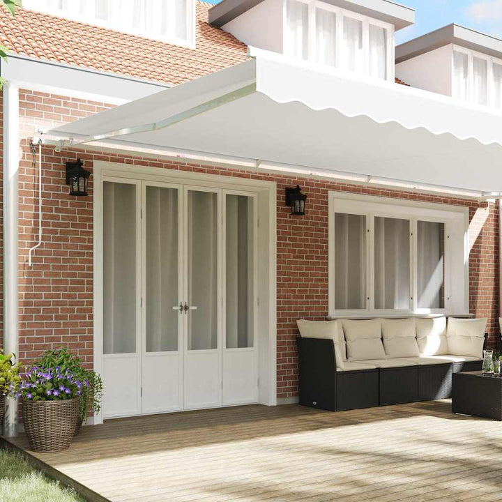 Utdragbar Markis Vit 600 × 350 Cm Duk Och Aluminium