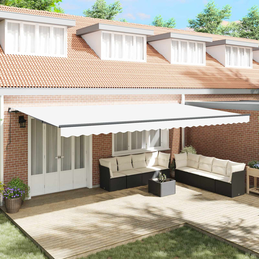 Utdragbar Markis Vit 600 × 350 Cm Polyester Och Aluminium