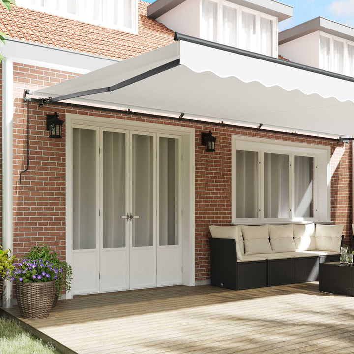 Utdragbar Markis Vit 600 × 350 Cm Polyester Och Aluminium