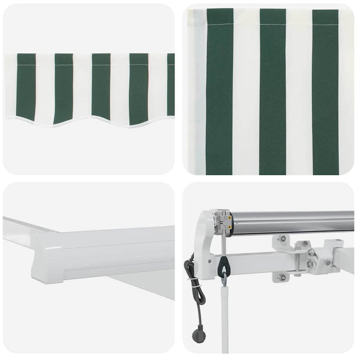 Utdragbar Markis Grön Och Vit 600 × 350 Cm Duk Och Aluminium