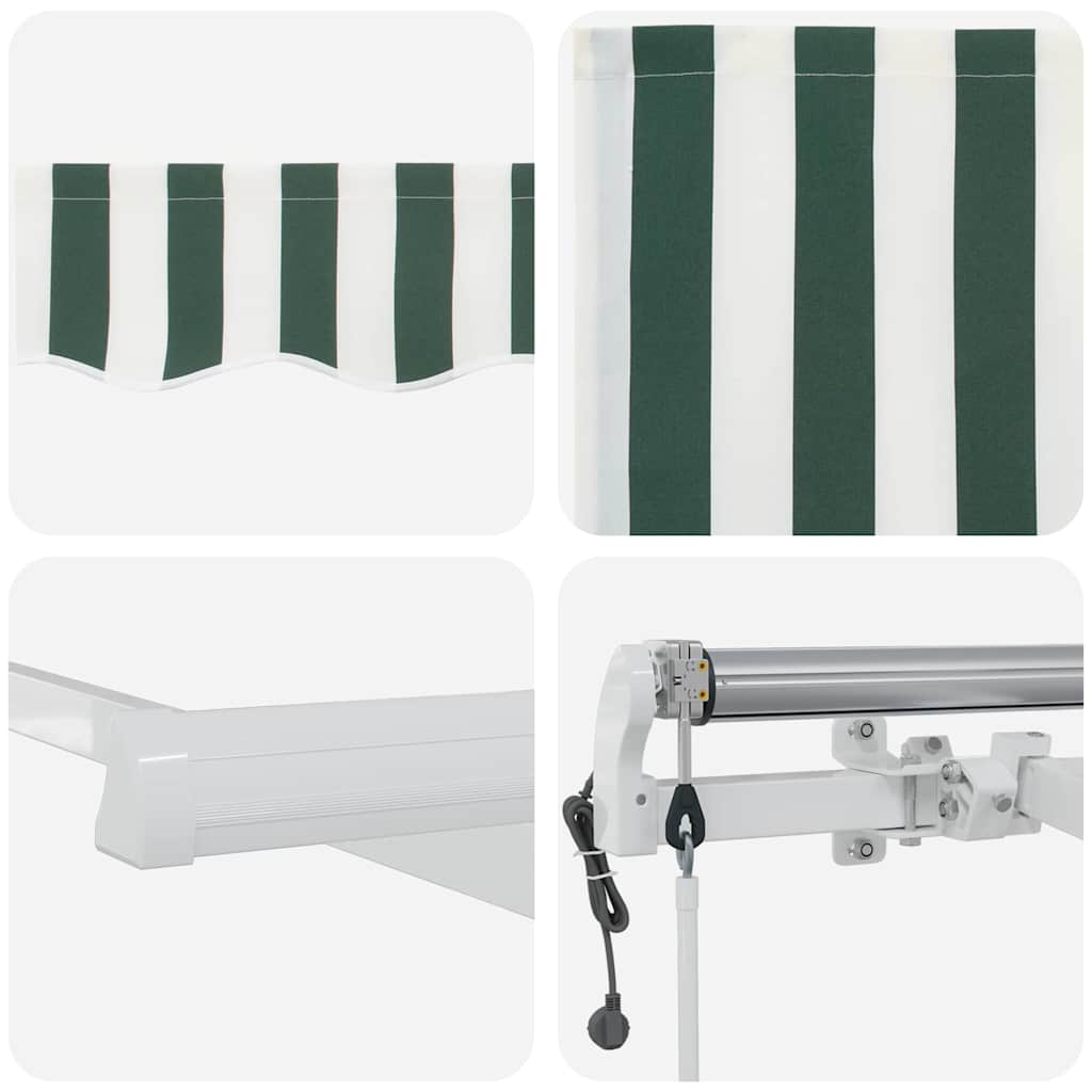 Utdragbar Markis Grön Och Vit 600 × 350 Cm Duk Och Aluminium