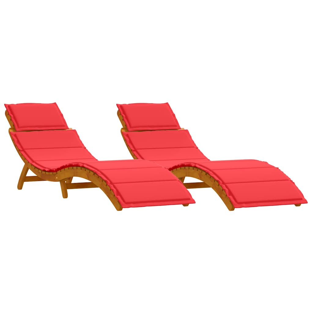 Solsäng Med Kudde 2 Pcs Röd Massivt Akaciaträ