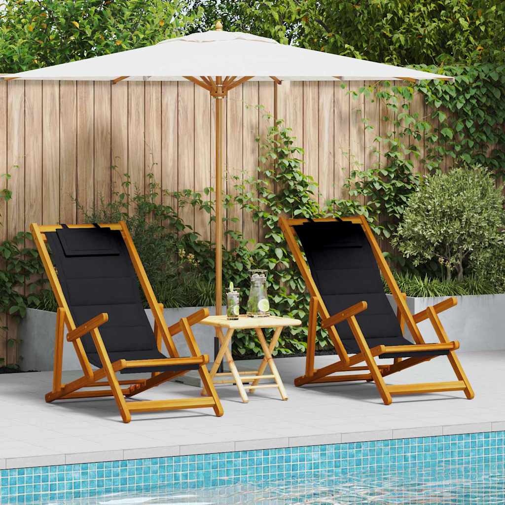 Strandstol Med Kudde 2 Pcs Brun Massivt Akaciaträ