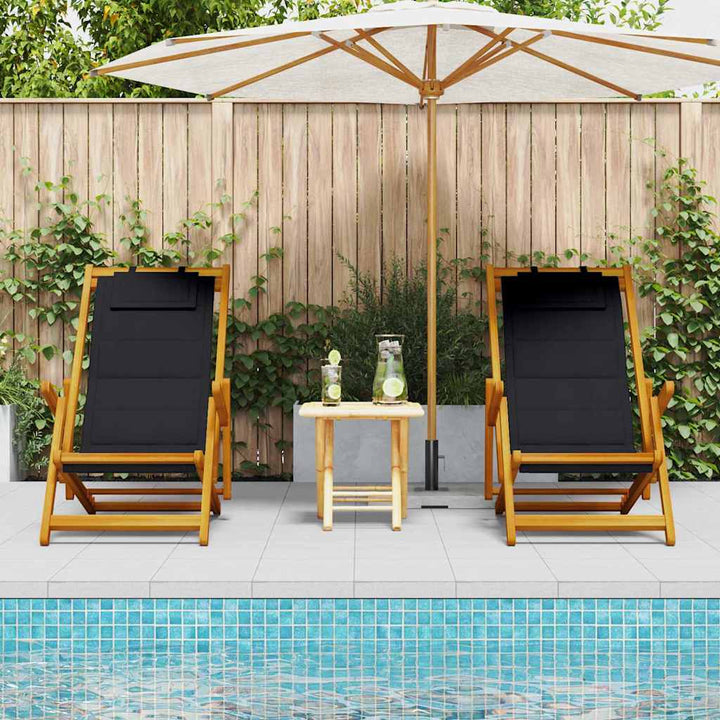 Strandstol Med Kudde 2 Pcs Brun Massivt Akaciaträ