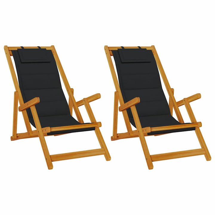 Strandstol Med Kudde 2 Pcs Brun Massivt Akaciaträ