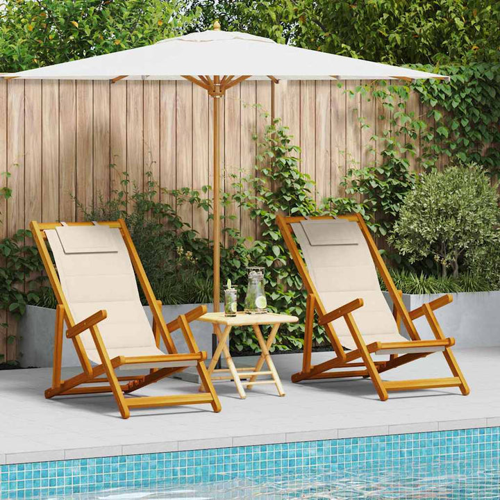 Strandstol Med Kudde 2 Pcs Brun Massivt Akaciaträ