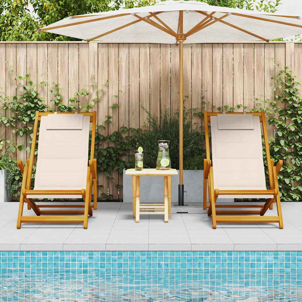 Strandstol Med Kudde 2 Pcs Brun Massivt Akaciaträ