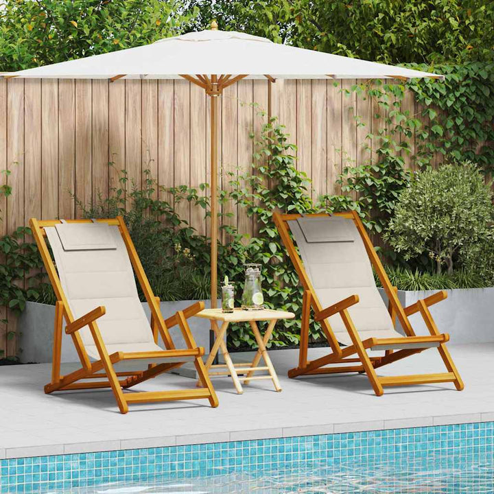 Strandstol Med Kudde 2 Pcs Brun Massivt Akaciaträ