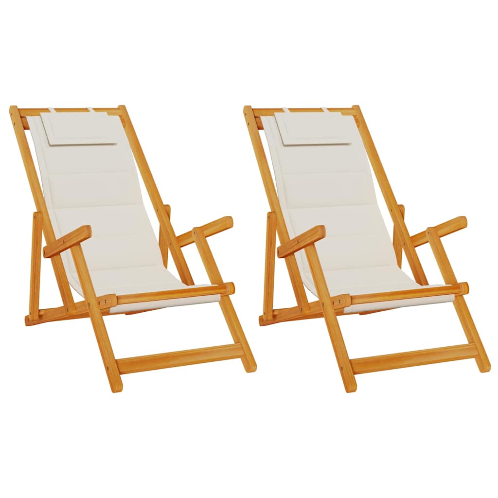 Strandstol Med Kudde 2 Pcs Brun Massivt Akaciaträ