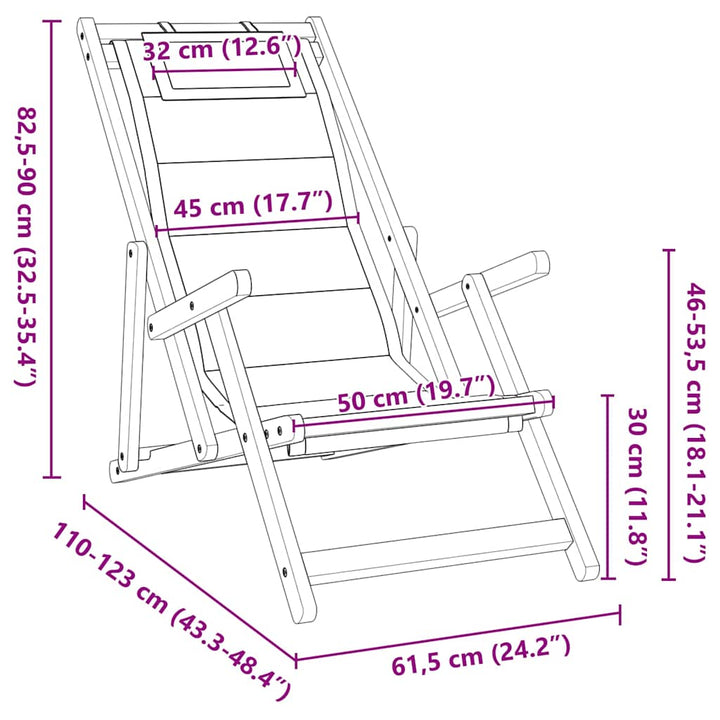 Strandstol Med Kudde 2 Pcs Brun Massivt Akaciaträ