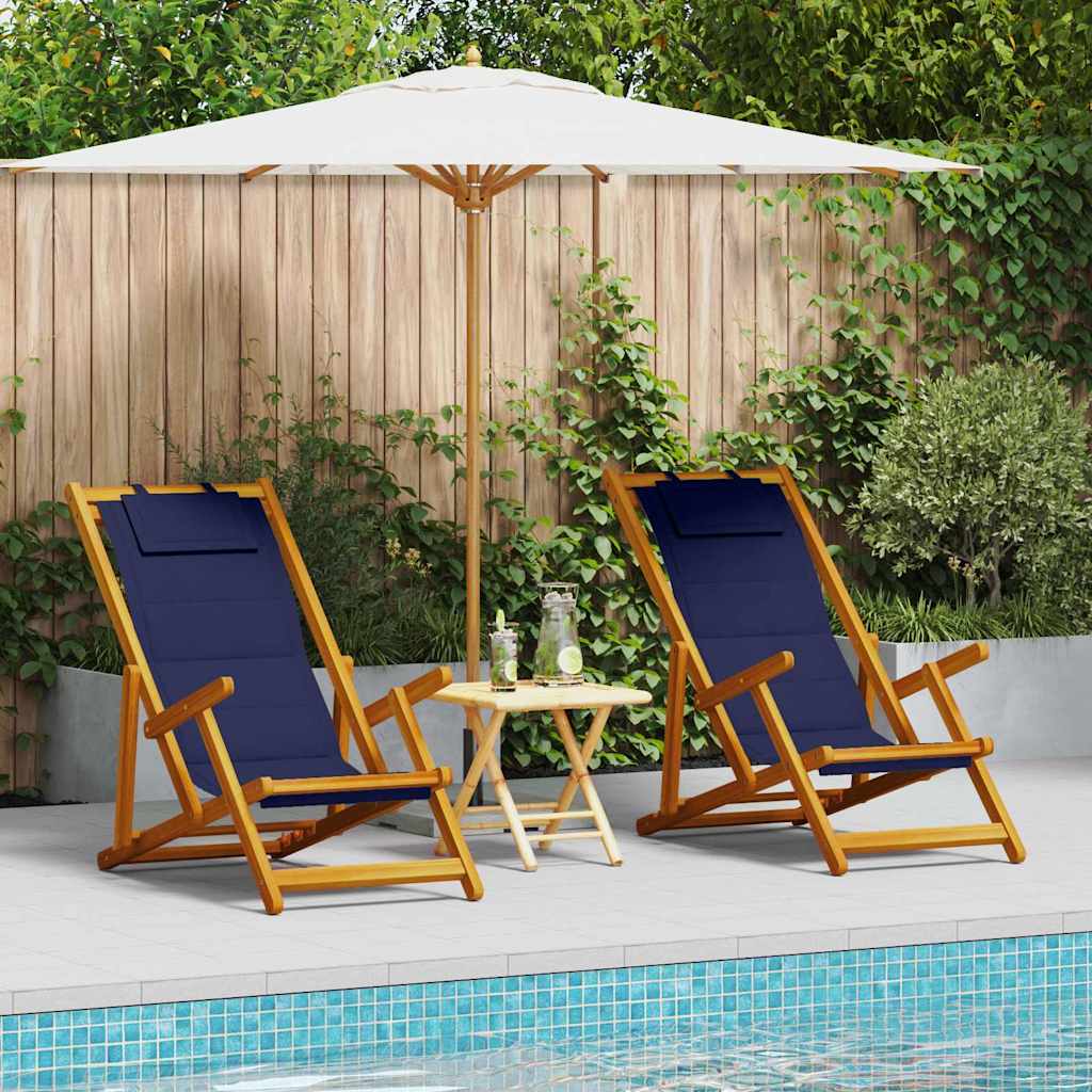Strandstol Med Kudde 2 Pcs Brun Massivt Akaciaträ
