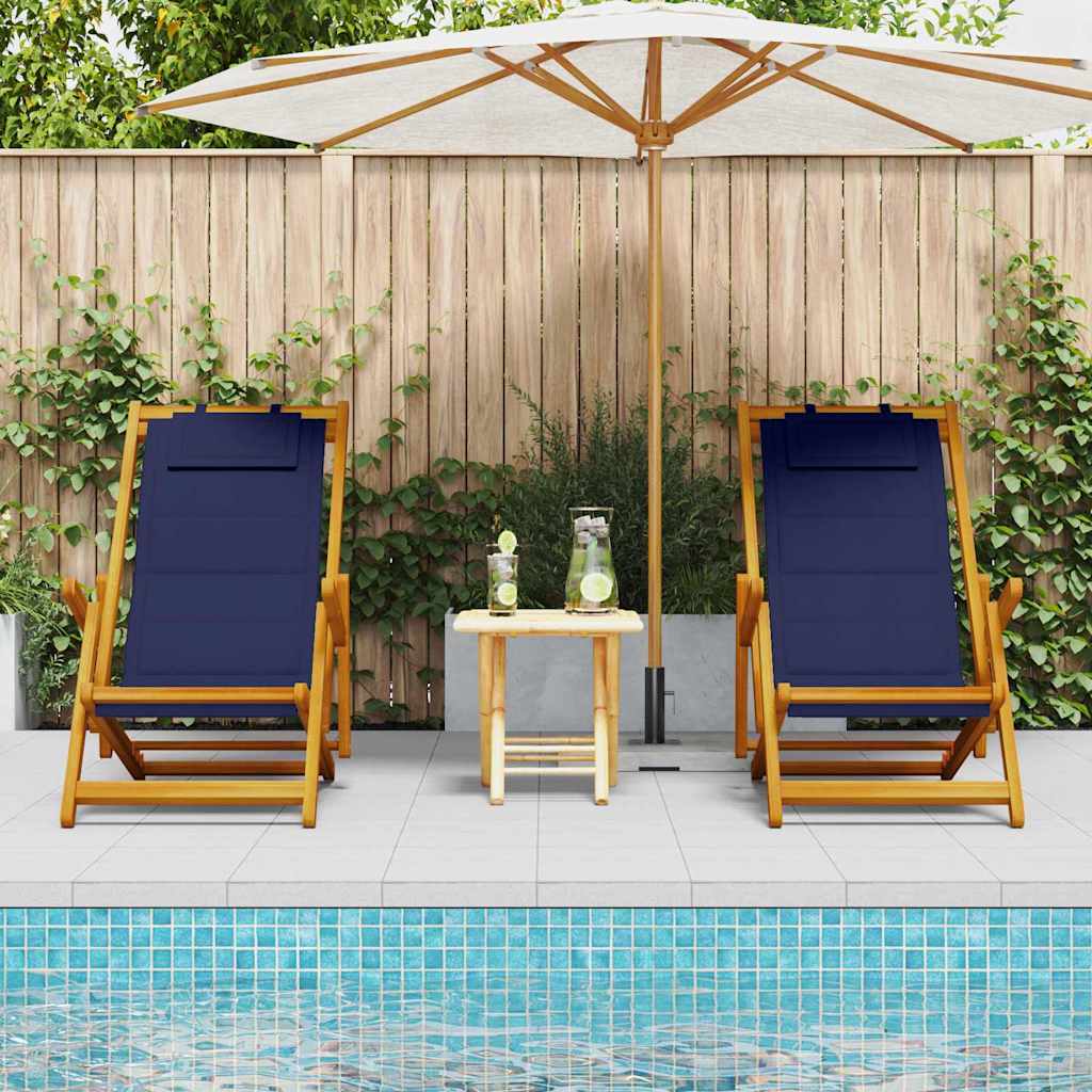 Strandstol Med Kudde 2 Pcs Brun Massivt Akaciaträ