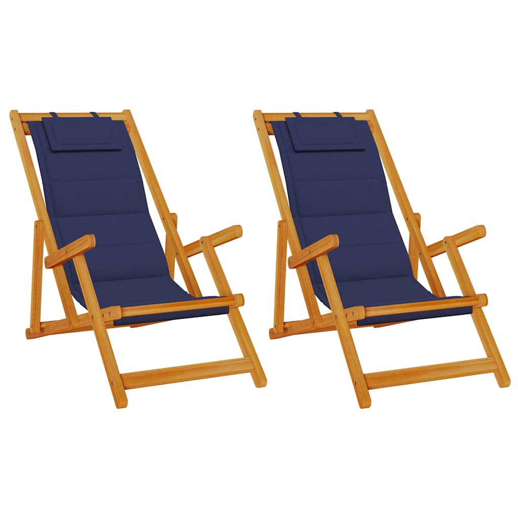 Strandstol Med Kudde 2 Pcs Brun Massivt Akaciaträ
