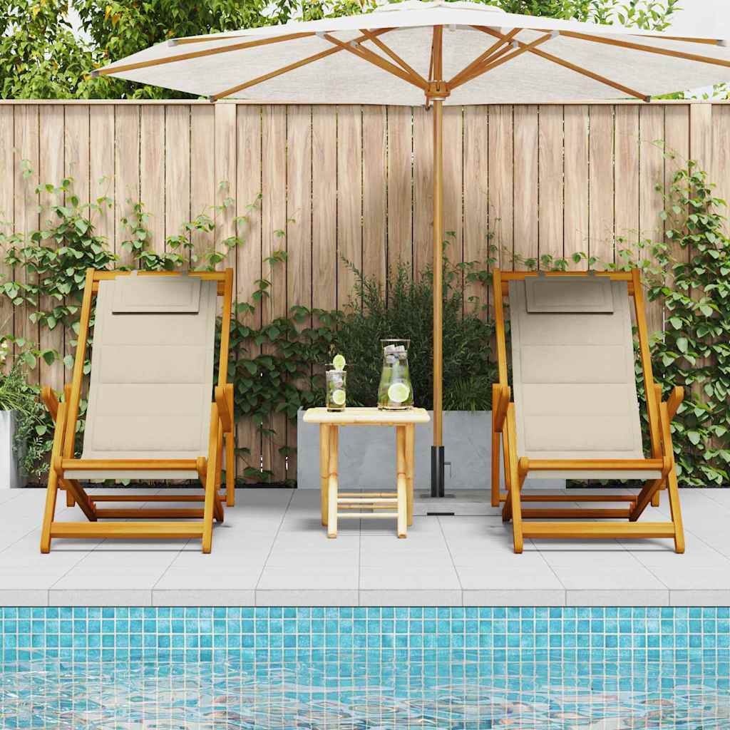 Strandstol Med Kudde 2 Pcs Brun Massivt Akaciaträ