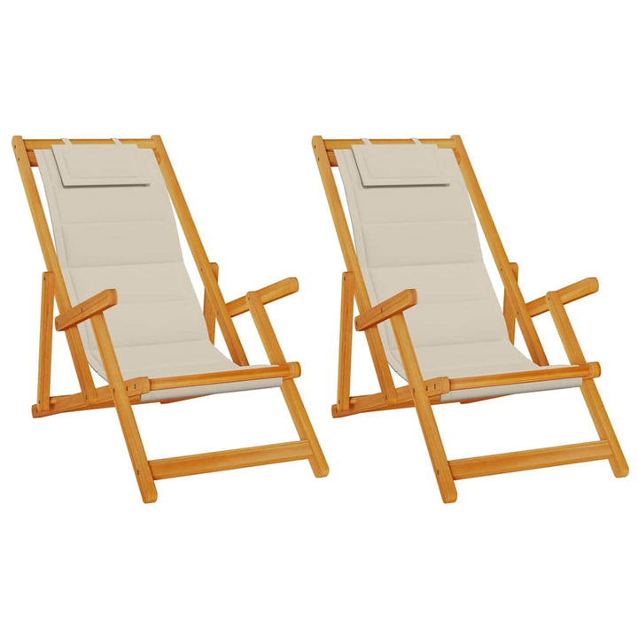Strandstol Med Kudde 2 Pcs Brun Massivt Akaciaträ