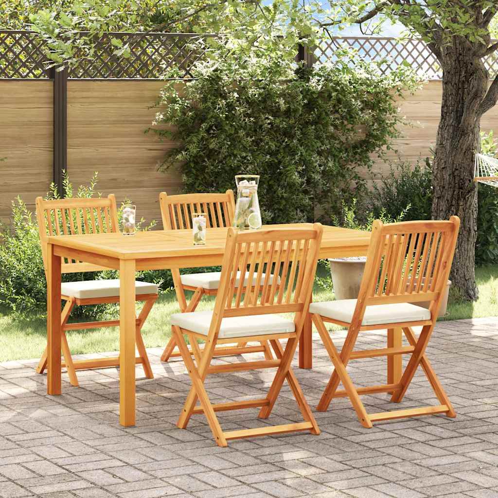Fällstol Med Kudde 4 Pcs Vit 49 X 57.5 X 92Cm Massivt Akaciaträ