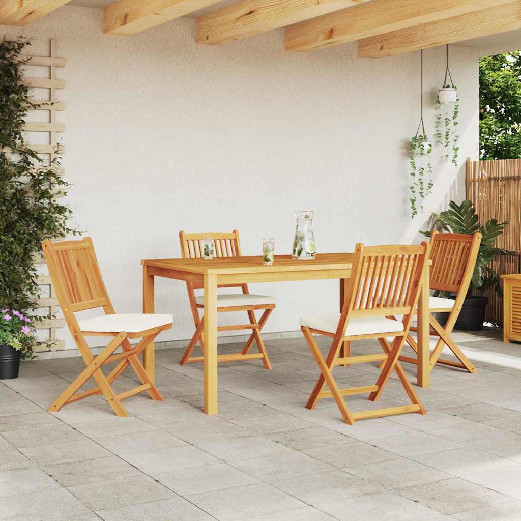 Fällstol Med Kudde 4 Pcs Vit 49 X 57.5 X 92Cm Massivt Akaciaträ