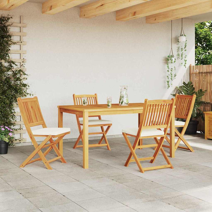 Fällstol Med Kudde 4 Pcs Vit 49 X 57.5 X 92Cm Massivt Akaciaträ