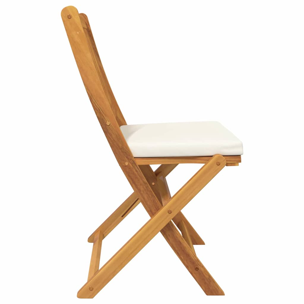 Fällstol Med Kudde 4 Pcs Vit 49 X 57.5 X 92Cm Massivt Akaciaträ