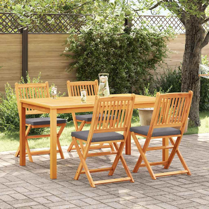 Fällstol Med Kudde 4 Pcs Grå 49 X 57.5 X 92Cm Massivt Akaciaträ