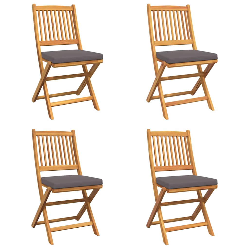 Fällstol Med Kudde 4 Pcs Grå 49 X 57.5 X 92Cm Massivt Akaciaträ
