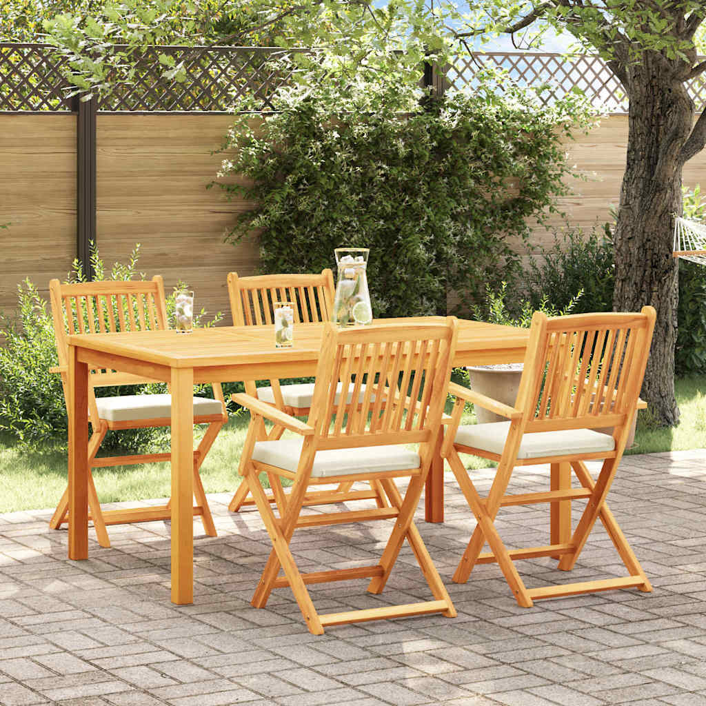 Fällstol Med Kudde 4 Pcs Vit 49 X 57.5 X 92Cm Massivt Akaciaträ