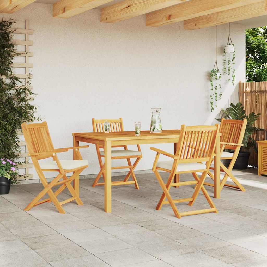 Fällstol Med Kudde 4 Pcs Vit 49 X 57.5 X 92Cm Massivt Akaciaträ