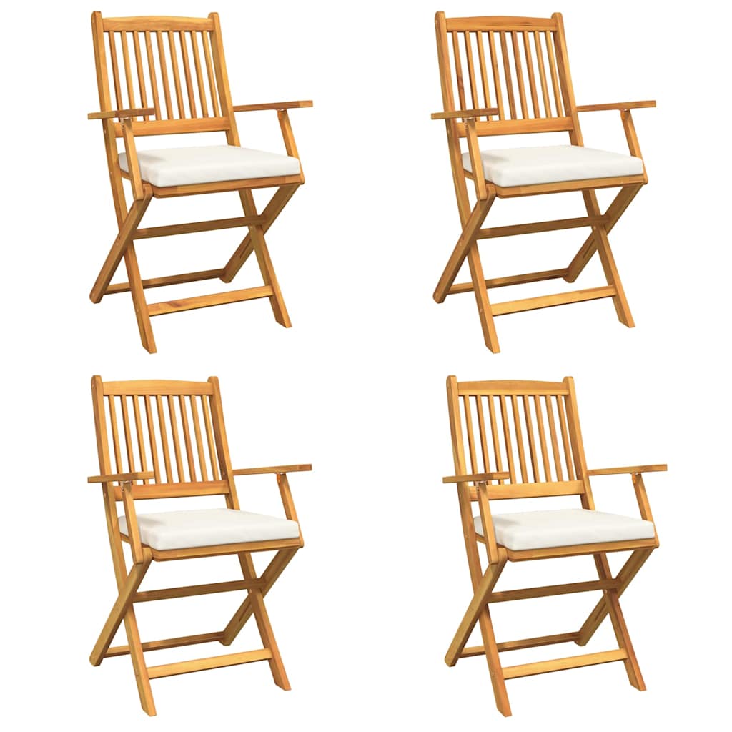 Fällstol Med Kudde 4 Pcs Vit 49 X 57.5 X 92Cm Massivt Akaciaträ