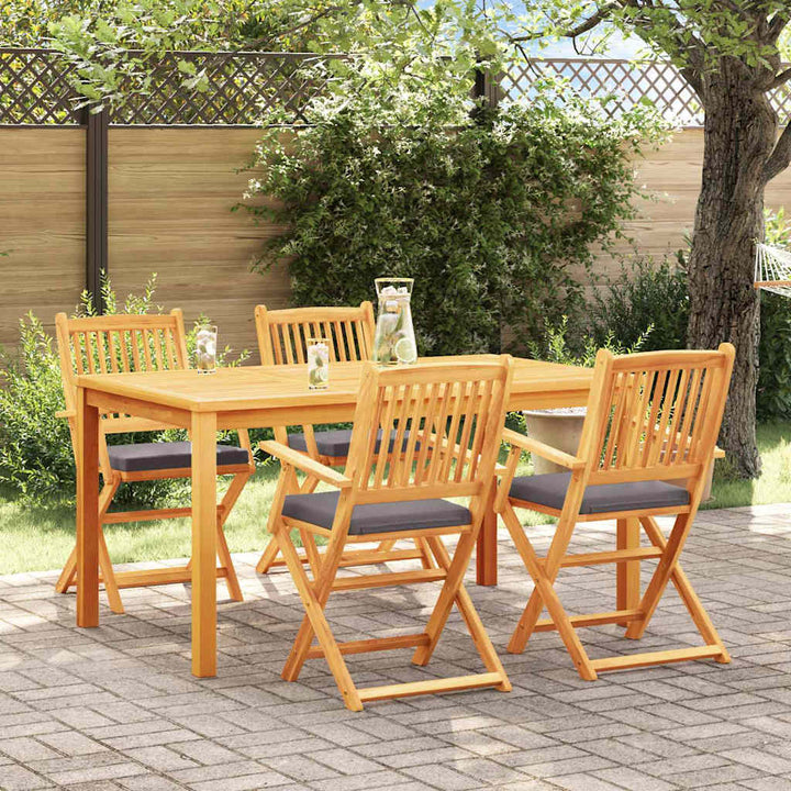 Fällstol Med Kudde 4 Pcs Grå 49 X 57.5 X 92Cm Massivt Akaciaträ