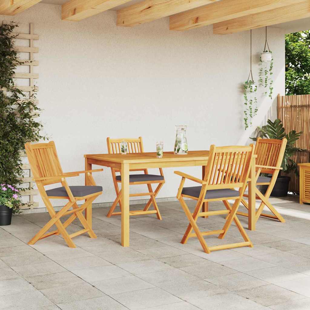 Fällstol Med Kudde 4 Pcs Grå 49 X 57.5 X 92Cm Massivt Akaciaträ