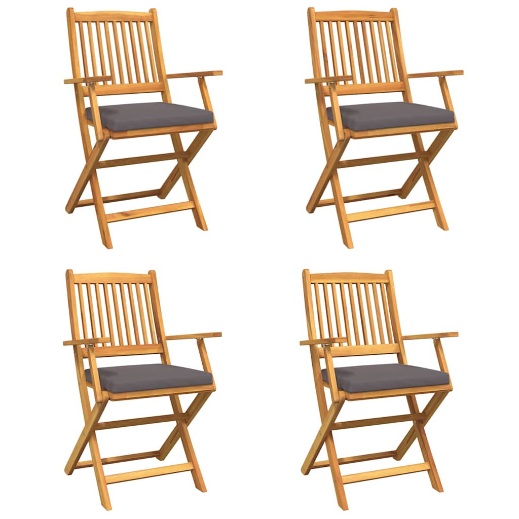 Fällstol Med Kudde 4 Pcs Grå 49 X 57.5 X 92Cm Massivt Akaciaträ