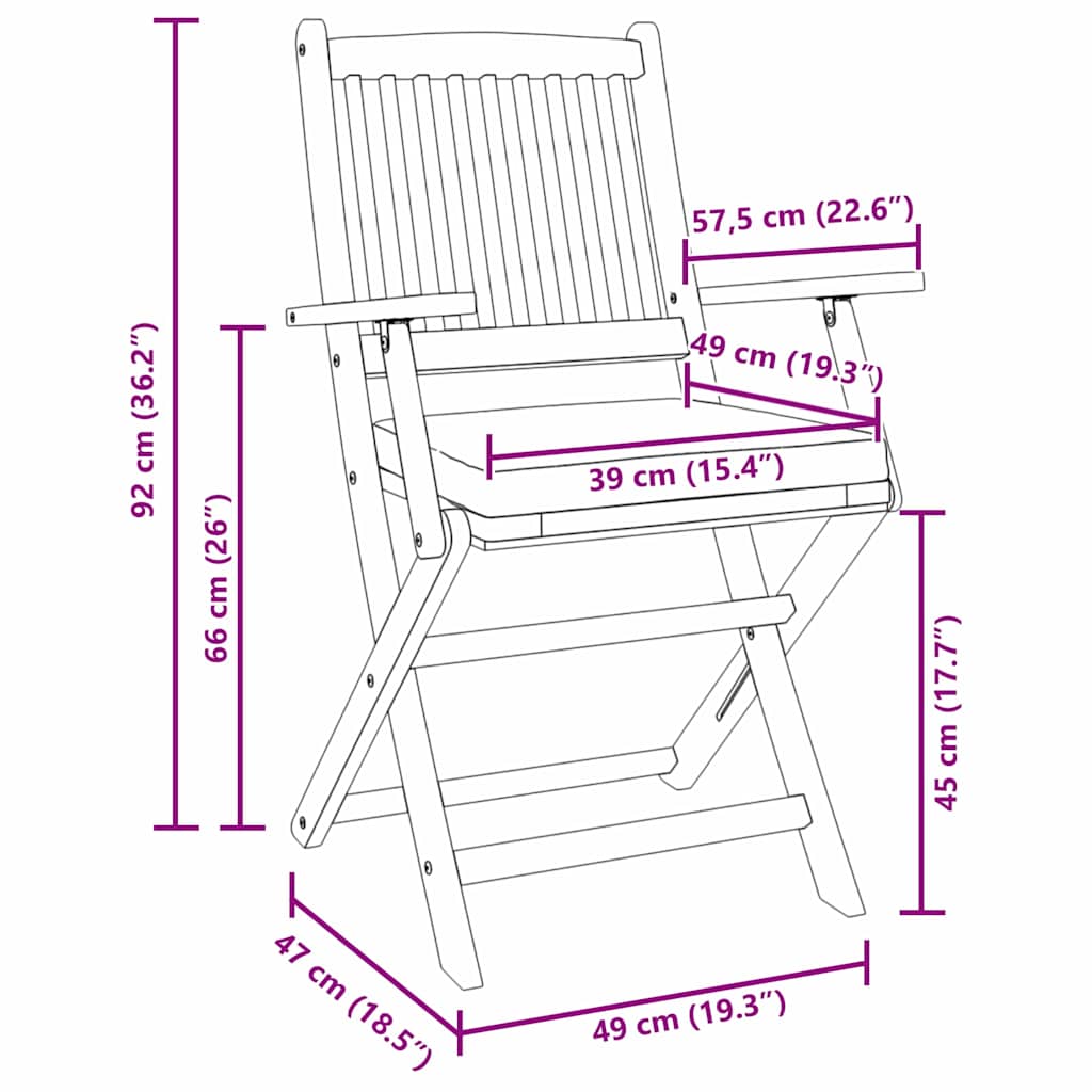 Fällstol Med Kudde 4 Pcs Grå 49 X 57.5 X 92Cm Massivt Akaciaträ