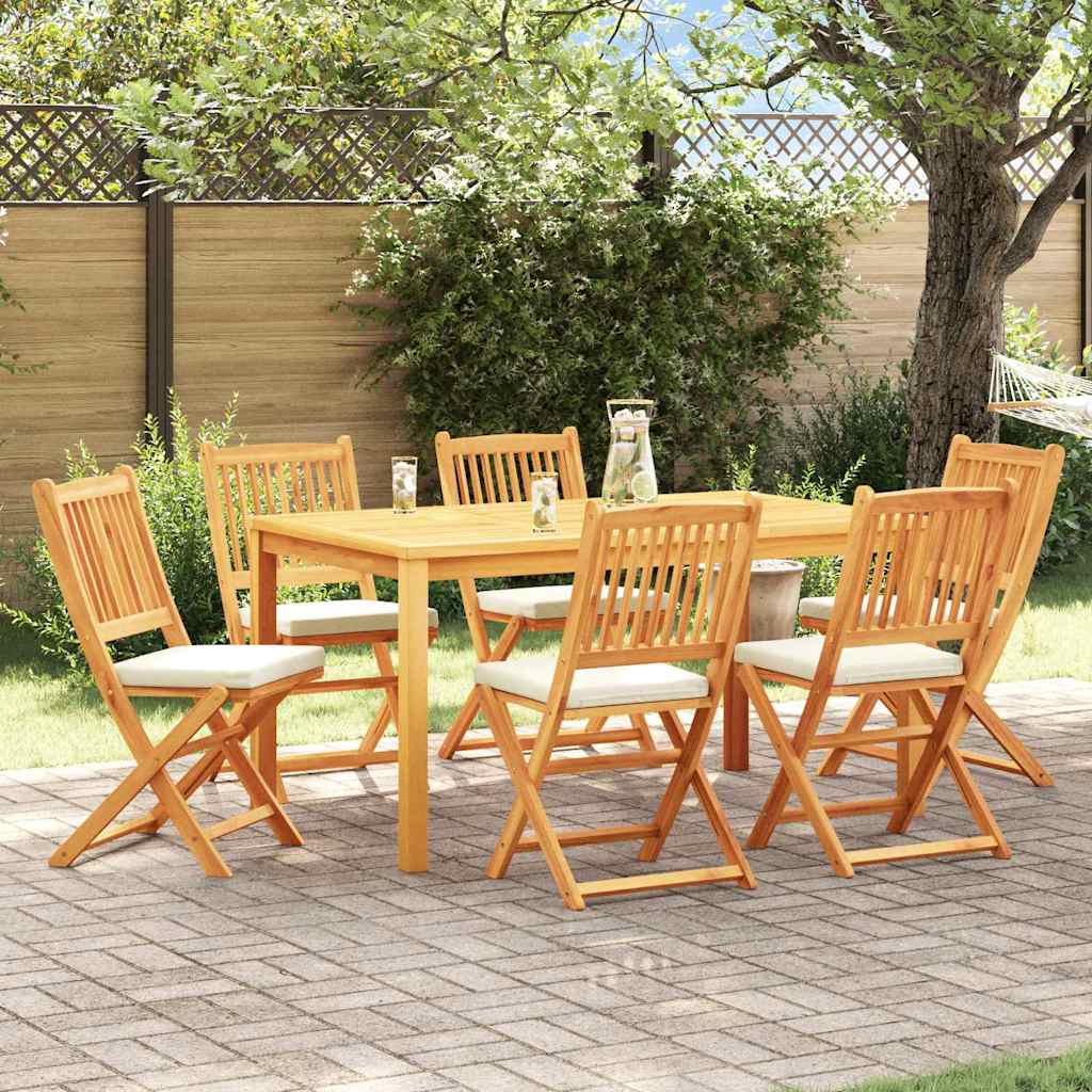 Fällstol Med Kudde 6 Pcs Vit 49 X 57.5 X 92Cm Massivt Akaciaträ
