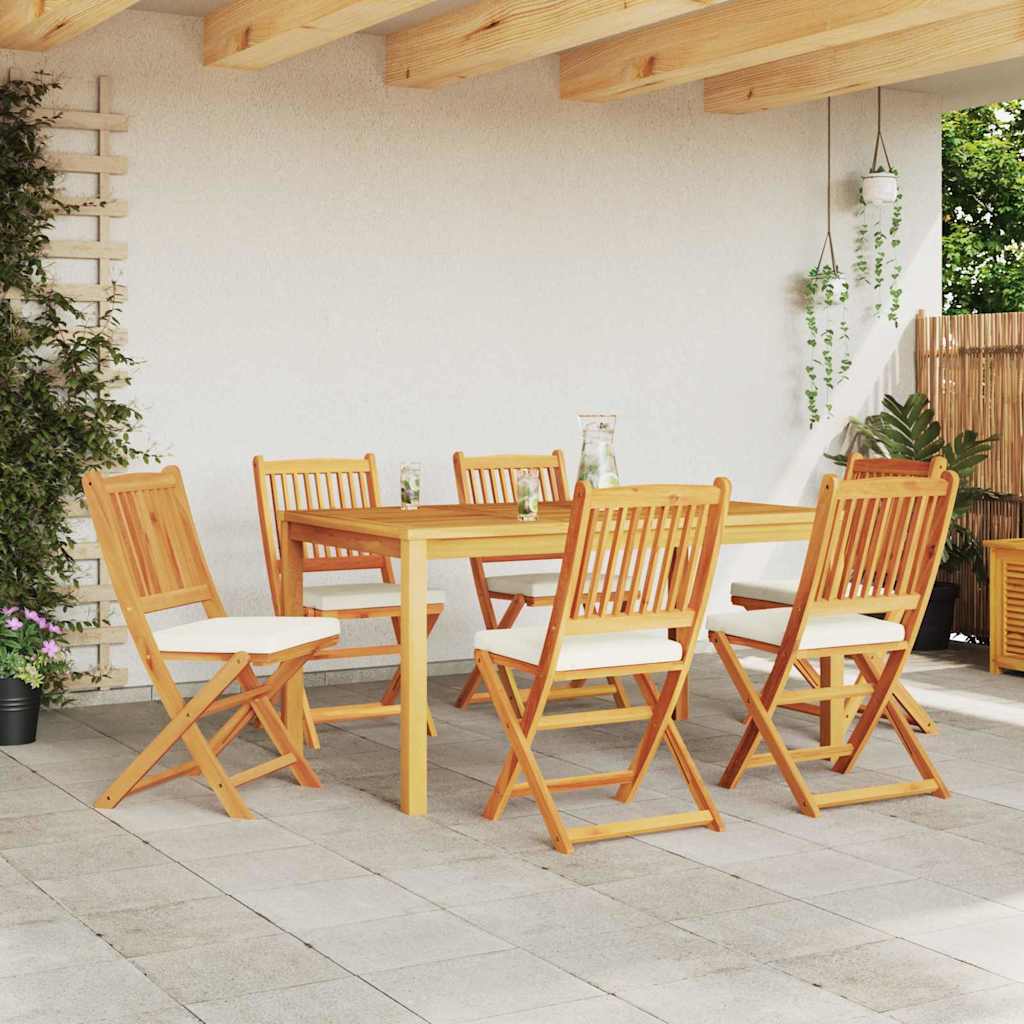 Fällstol Med Kudde 6 Pcs Vit 49 X 57.5 X 92Cm Massivt Akaciaträ