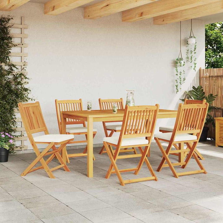 Fällstol Med Kudde 6 Pcs Vit 49 X 57.5 X 92Cm Massivt Akaciaträ