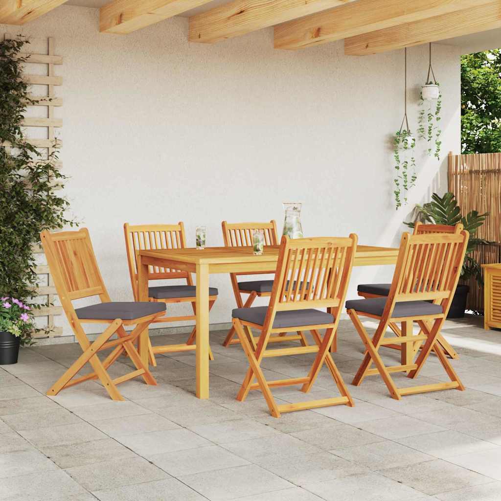 Fällstol Med Kudde 6 Pcs Grå 49 X 57.5 X 92Cm Massivt Akaciaträ
