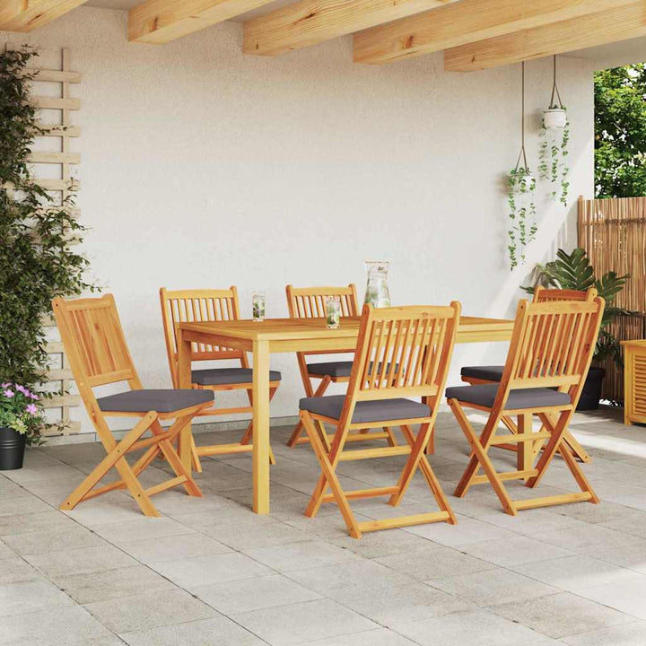 Fällstol Med Kudde 6 Pcs Grå 49 X 57.5 X 92Cm Massivt Akaciaträ