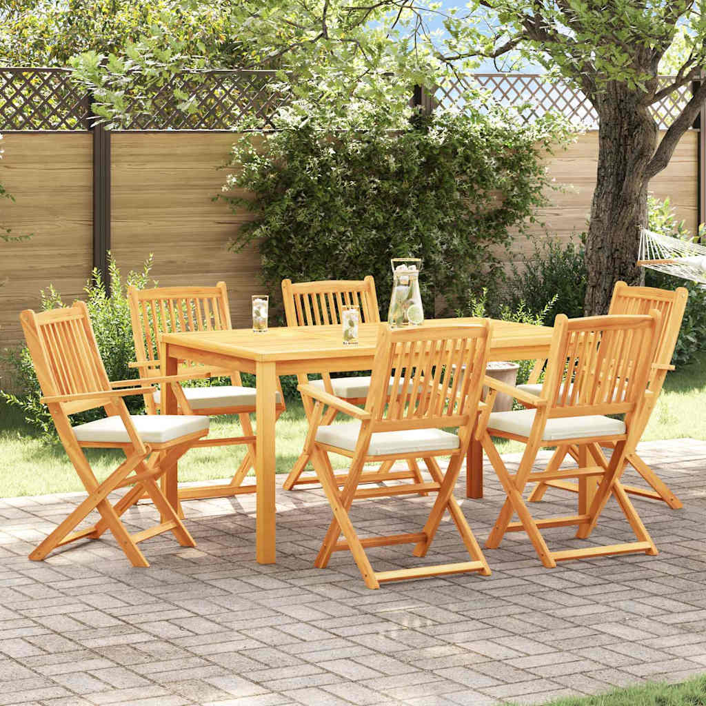 Fällstol Med Kudde 6 Pcs Vit 49 X 57.5 X 92Cm Massivt Akaciaträ