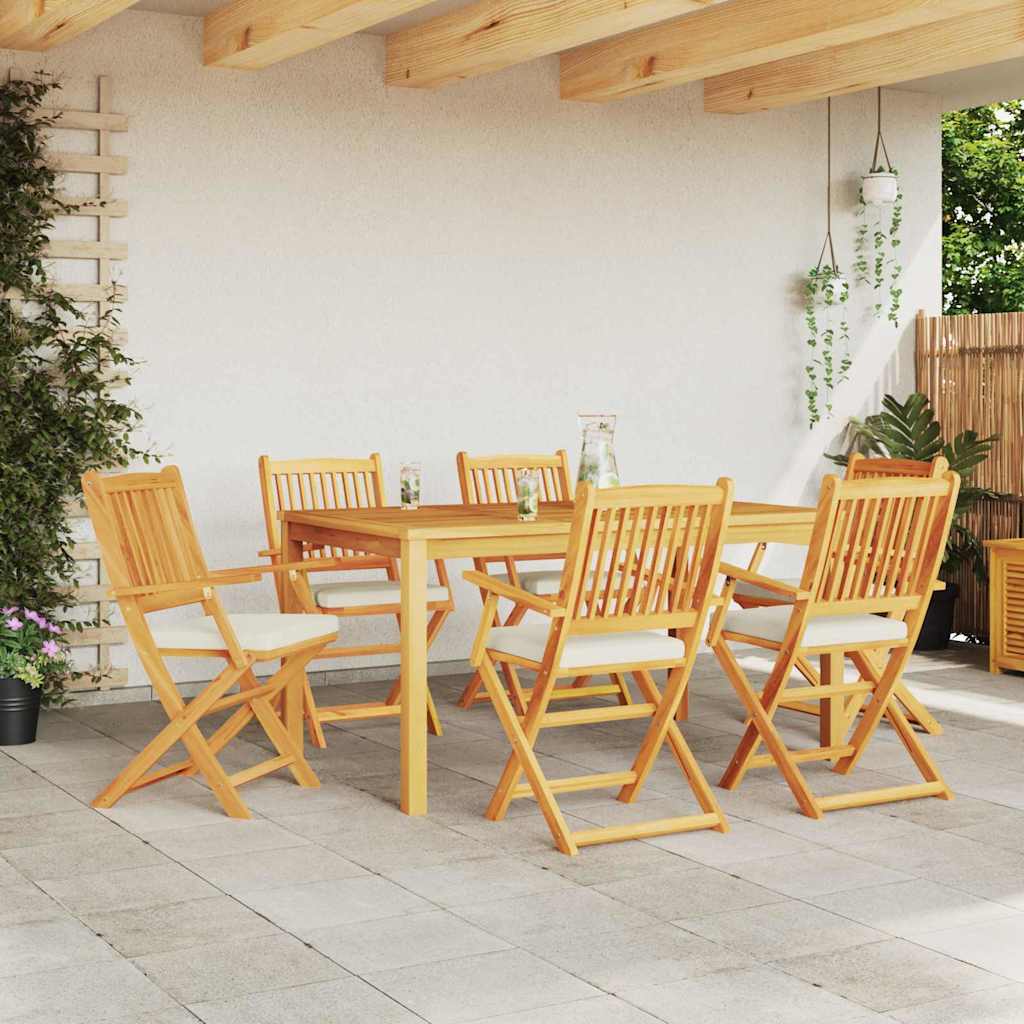 Fällstol Med Kudde 6 Pcs Vit 49 X 57.5 X 92Cm Massivt Akaciaträ
