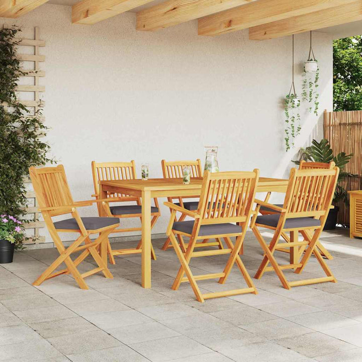 Fällstol Med Kudde 6 Pcs Grå 49 X 57.5 X 92Cm Massivt Akaciaträ