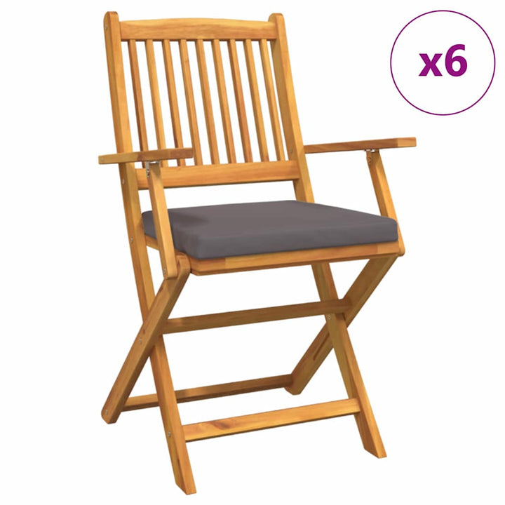 Fällstol Med Kudde 6 Pcs Grå 49 X 57.5 X 92Cm Massivt Akaciaträ